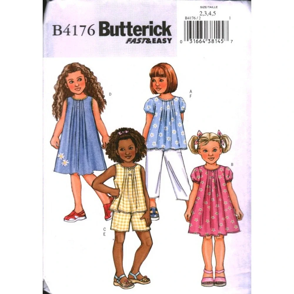 Butterick B4176 Childrens Girls Dress Top Shorts Pants Sewing Pattern Size 2-5